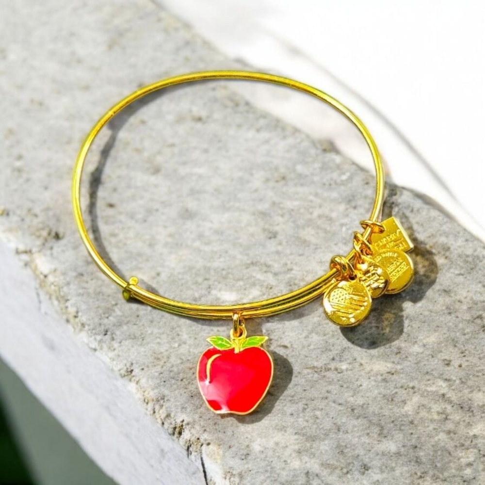 Alex And Ani Gold Tone Red Apple 2017  Charm Bracelet - Picture 3 of 15